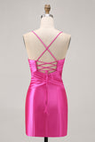 Fuchsia Cut Out Satin Tight Homecoming Dress
