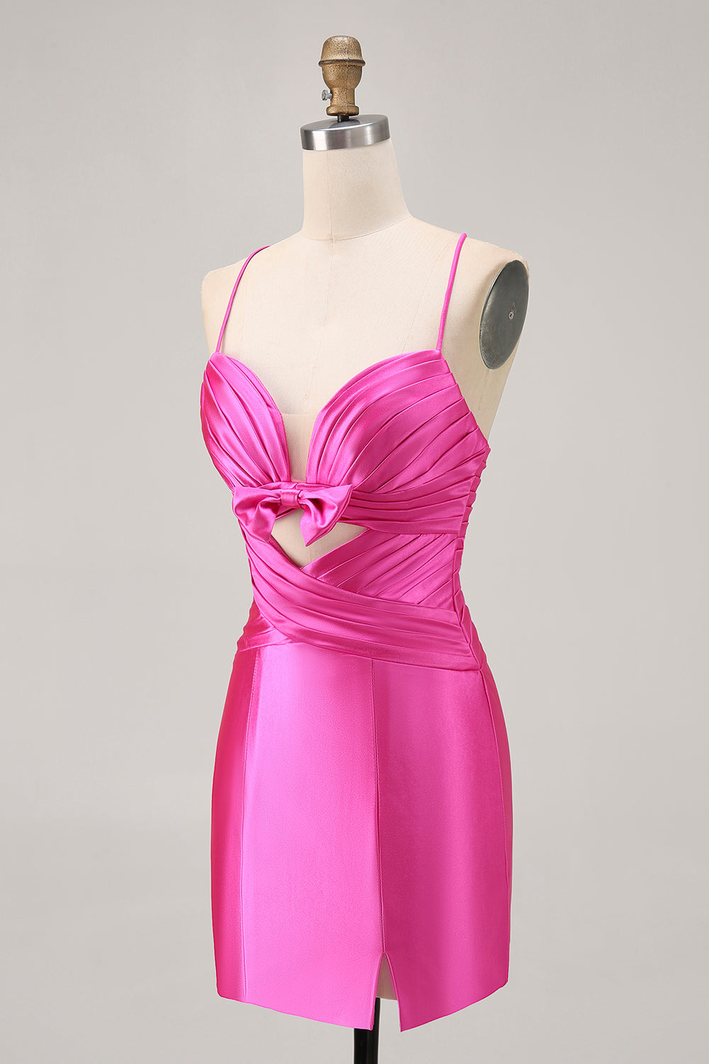 Fuchsia Cut Out Satin Tight Homecoming Dress