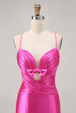Fuchsia Cut Out Satin Tight Homecoming Dress