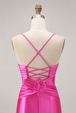 Fuchsia Cut Out Satin Tight Homecoming Dress