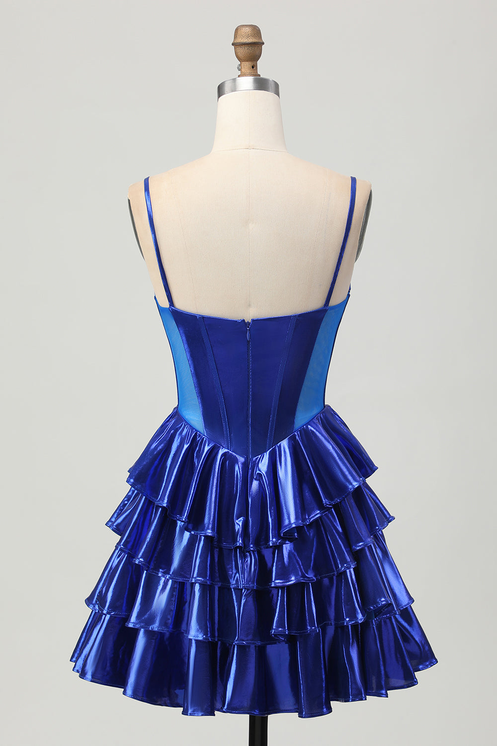 Royal Blue A-Line Tiered Ruffle Corset Homecoming Dress With Sequins