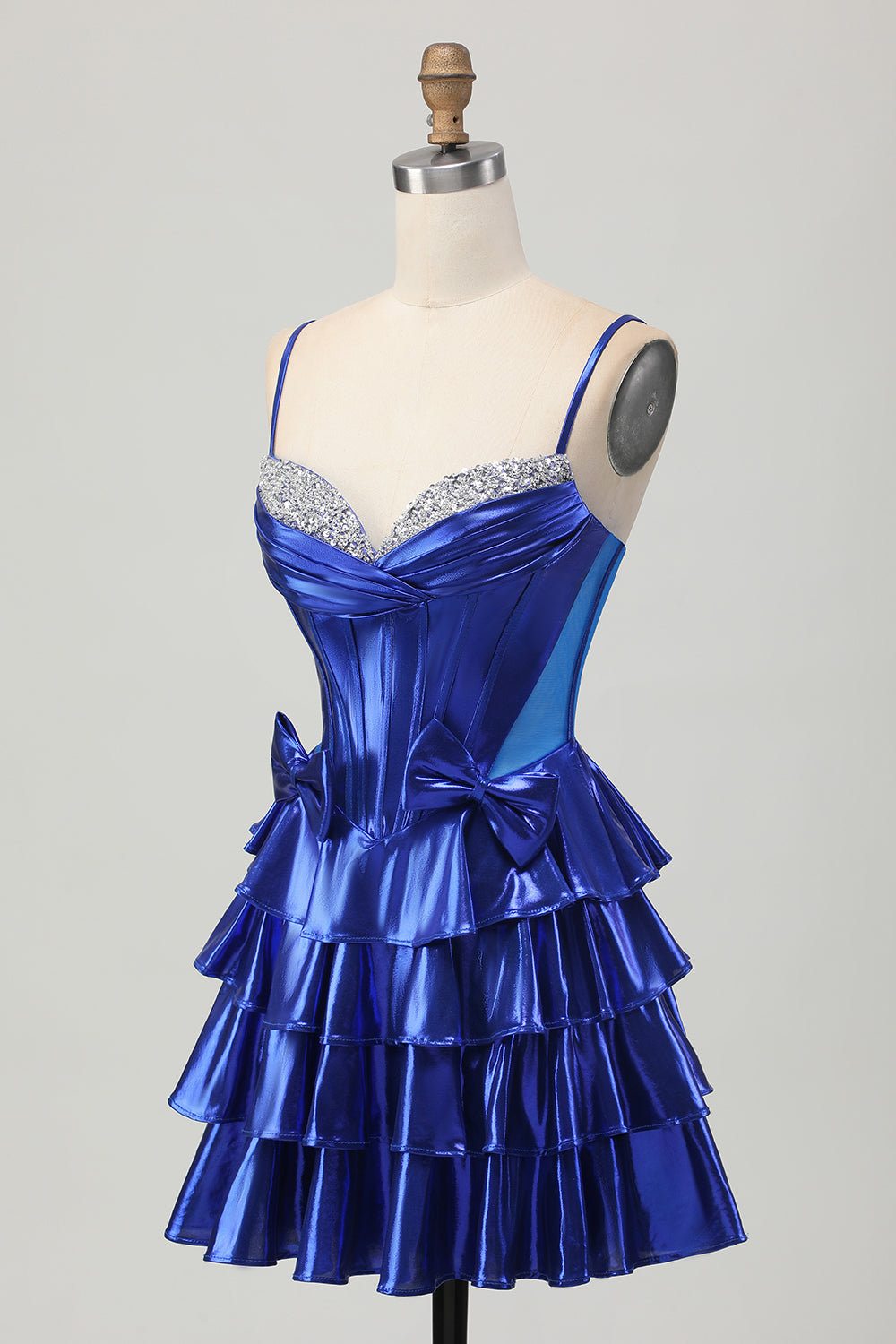 A Line Tiered Corset Royal Blue Homecoming Dress with Bows
