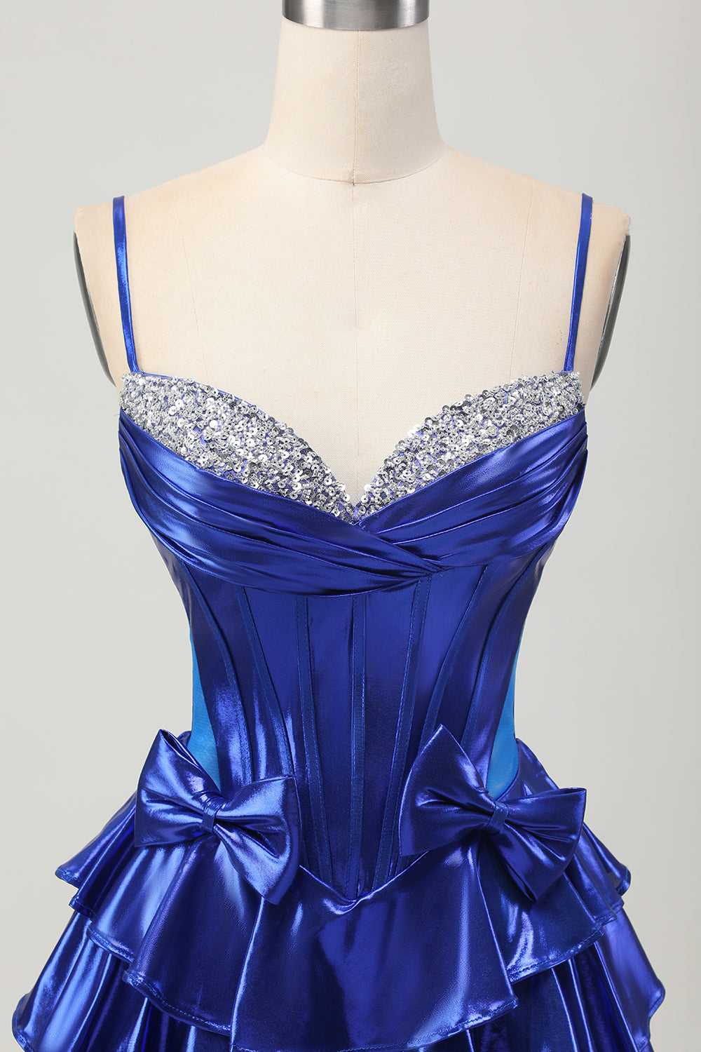 A Line Tiered Corset Royal Blue Homecoming Dress with Bows