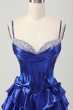 A Line Tiered Corset Royal Blue Homecoming Dress with Bows