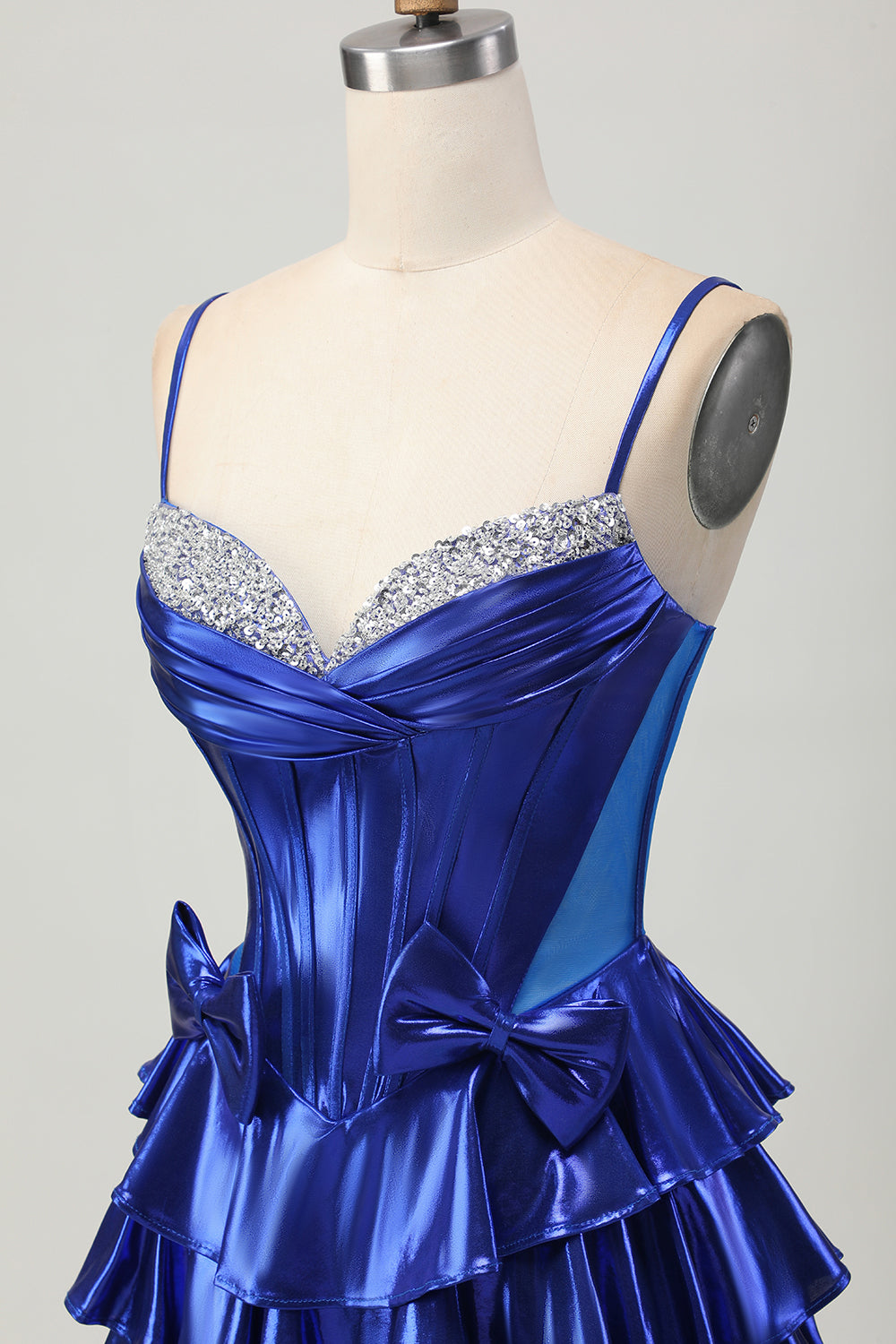 A Line Tiered Corset Royal Blue Homecoming Dress with Bows
