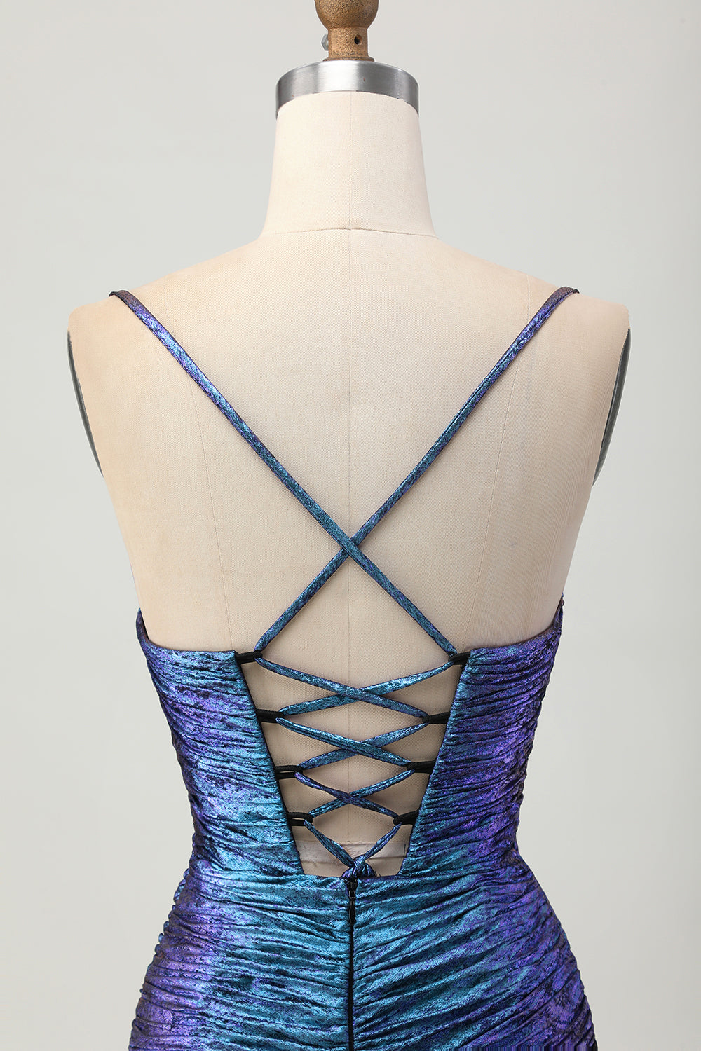 Metallic Blue Purple Cut Out Ruched Bodycon Homecoming Dress