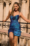 Dark Blue Bodycon Ruched Cut-Out Homecoming Dress