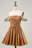 Metallic Golden A Line Off The Shoulder Homecoming Dress
