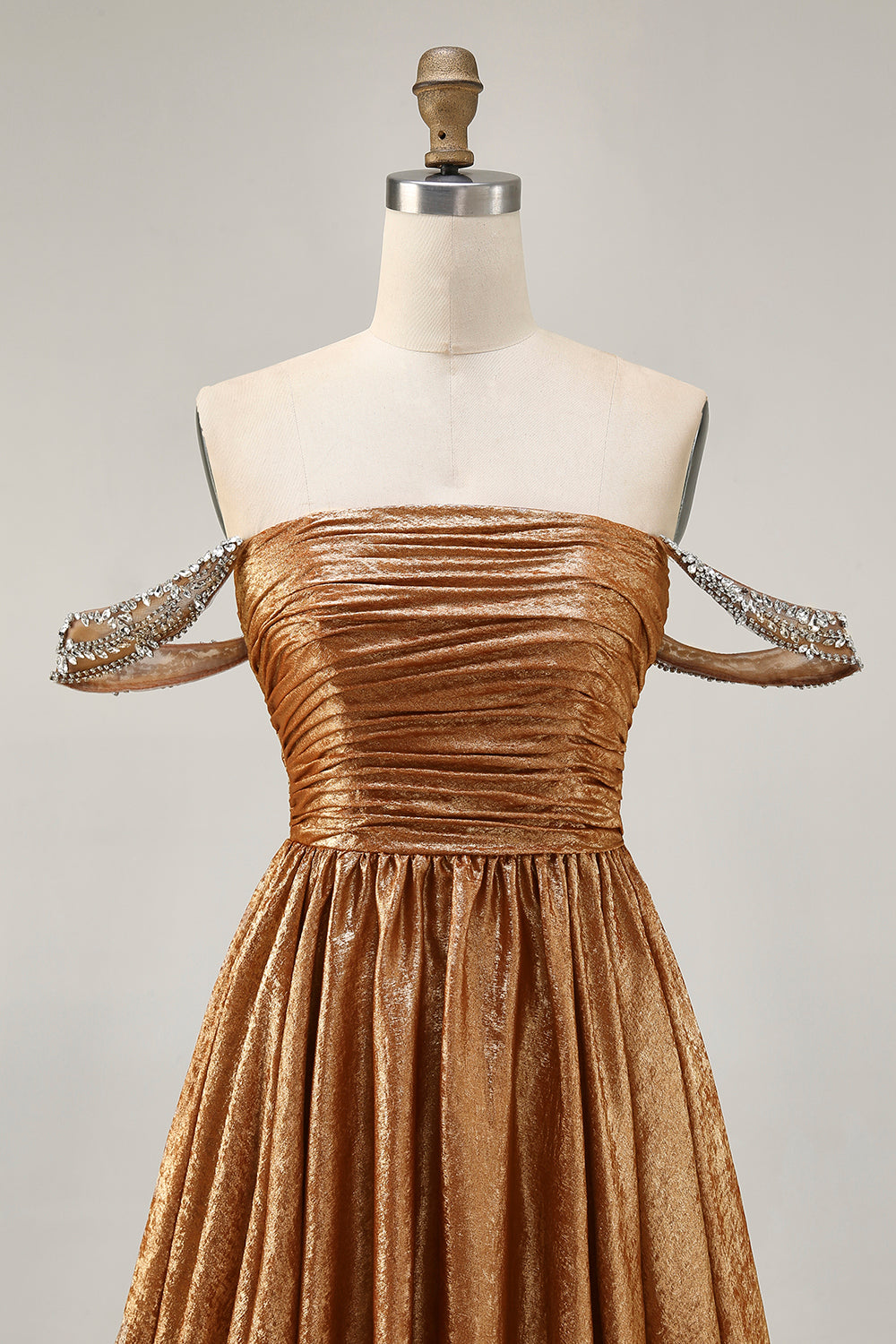 Metallic Golden A Line Off The Shoulder Homecoming Dress