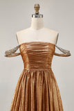 Metallic Golden A Line Off The Shoulder Homecoming Dress