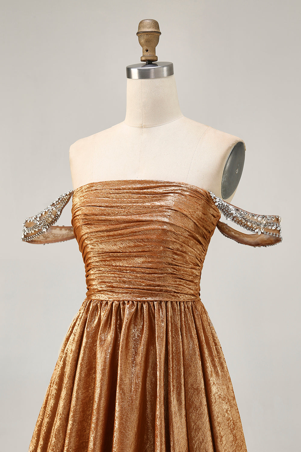 Metallic Golden A Line Off The Shoulder Homecoming Dress