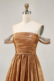 Metallic Golden A Line Off The Shoulder Homecoming Dress