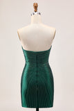 Strapless Bodycon Beaded Dark Green Homecoming Dress With Slit