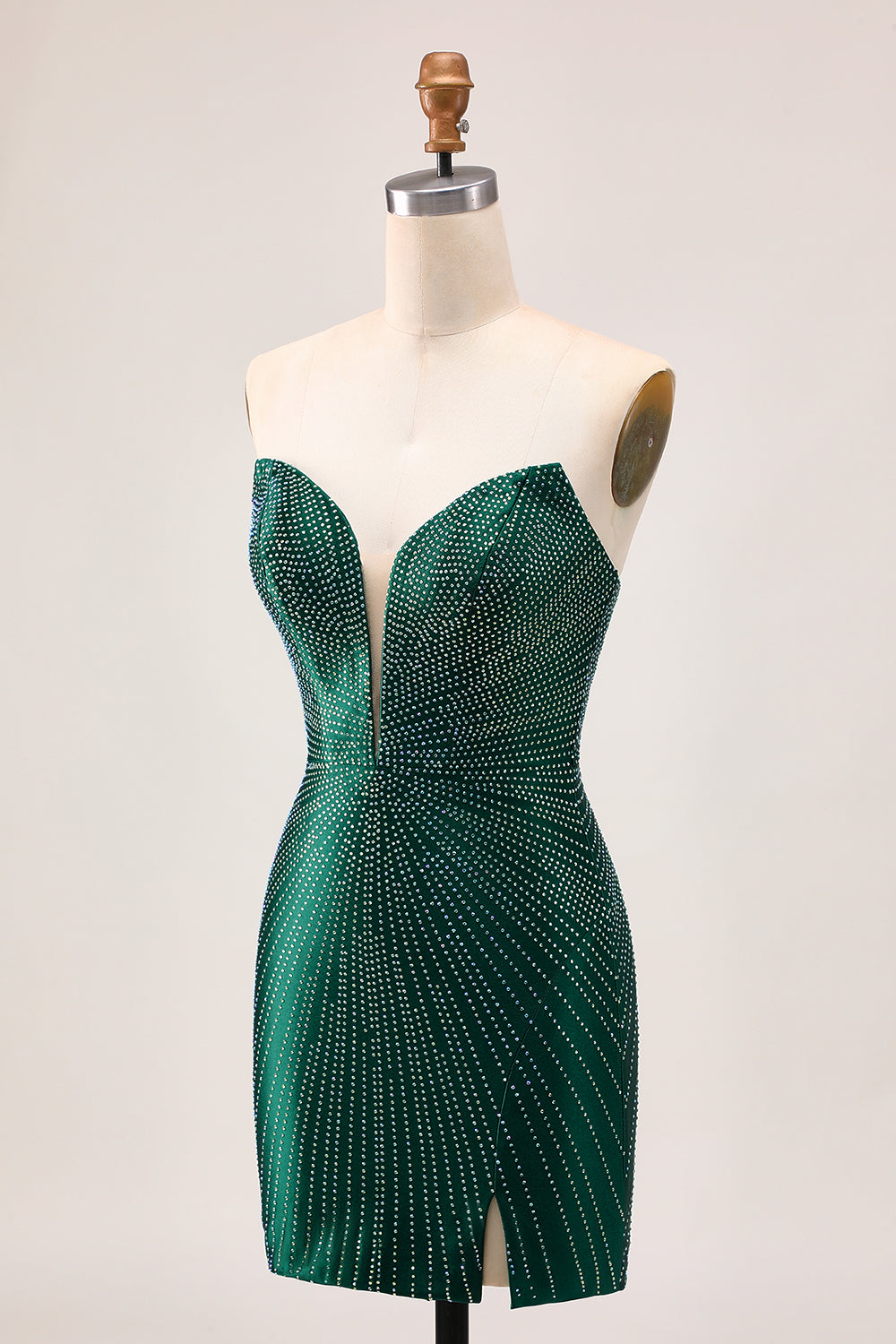 Strapless Bodycon Beaded Dark Green Homecoming Dress With Slit