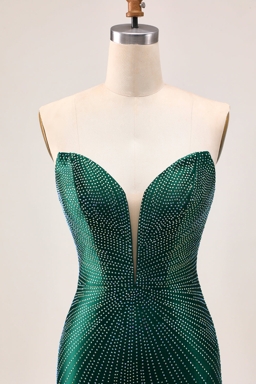 Strapless Bodycon Beaded Dark Green Homecoming Dress With Slit