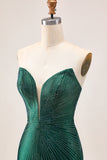 Strapless Bodycon Beaded Dark Green Homecoming Dress With Slit