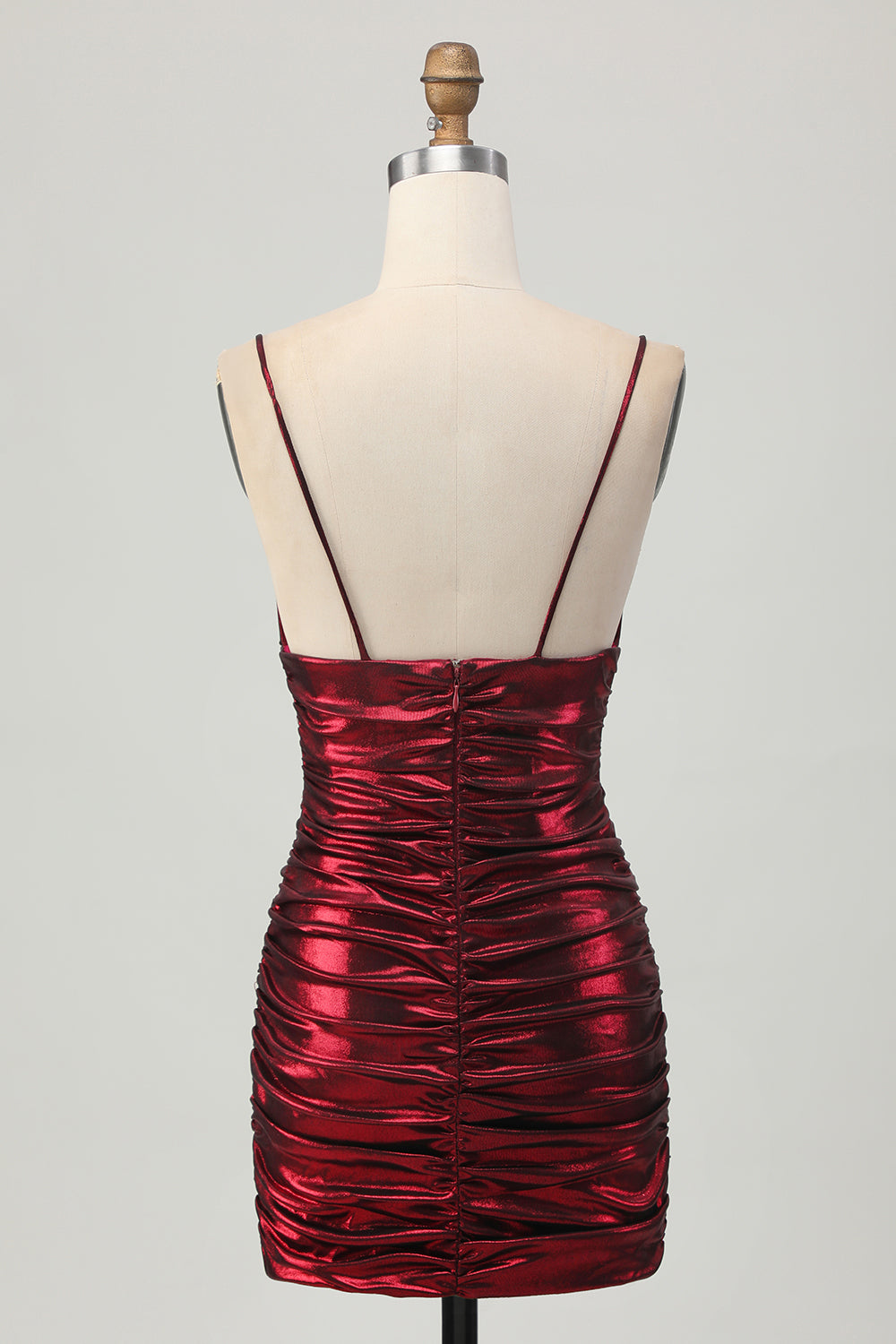 Bodycon Ruched Spaghetti Straps Burgundy Homecoming Dress