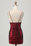 Bodycon Ruched Spaghetti Straps Burgundy Homecoming Dress