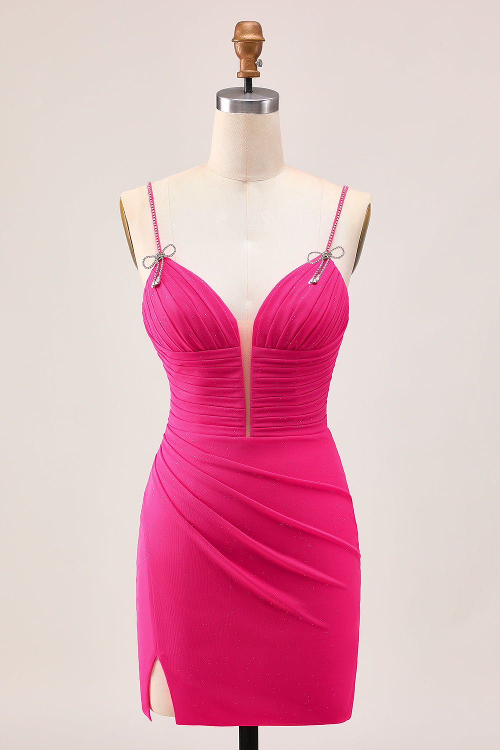 Bodycon Fuchsia Ruched Homecoming Dress With Bow