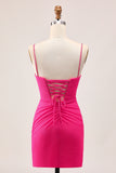 Bodycon Fuchsia Ruched Homecoming Dress With Bow