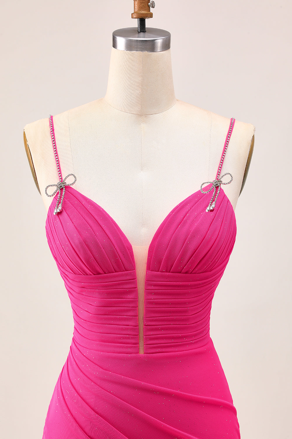Bodycon Fuchsia Ruched Homecoming Dress With Bow