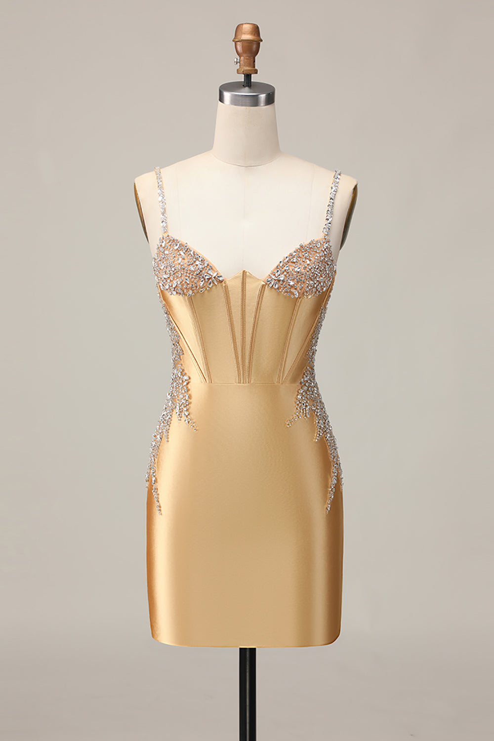 Golden Corset Appliqued Bodycon Homecoming Dress