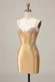 Golden Corset Appliqued Bodycon Homecoming Dress