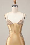 Golden Corset Appliqued Bodycon Homecoming Dress