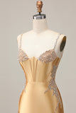 Golden Corset Appliqued Bodycon Homecoming Dress