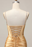 Golden Corset Appliqued Bodycon Homecoming Dress