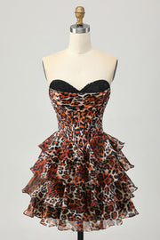 Corset A Line Sweetheart Tiered Khaki Leopard Homecoming Dress