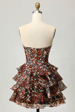 Corset A Line Sweetheart Tiered Khaki Leopard Homecoming Dress