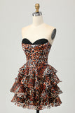 Corset A Line Sweetheart Tiered Khaki Leopard Homecoming Dress