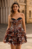 Khaki Leopard Sweetheart Corset A-Line Homecoming Dress With Ruffles