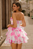 Printed Pink Flower Strapless Corset Homecoming Dress with Sequins