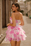 Pink Sweetheart Corset A-Line Printed Homecoming Dress With Sequins