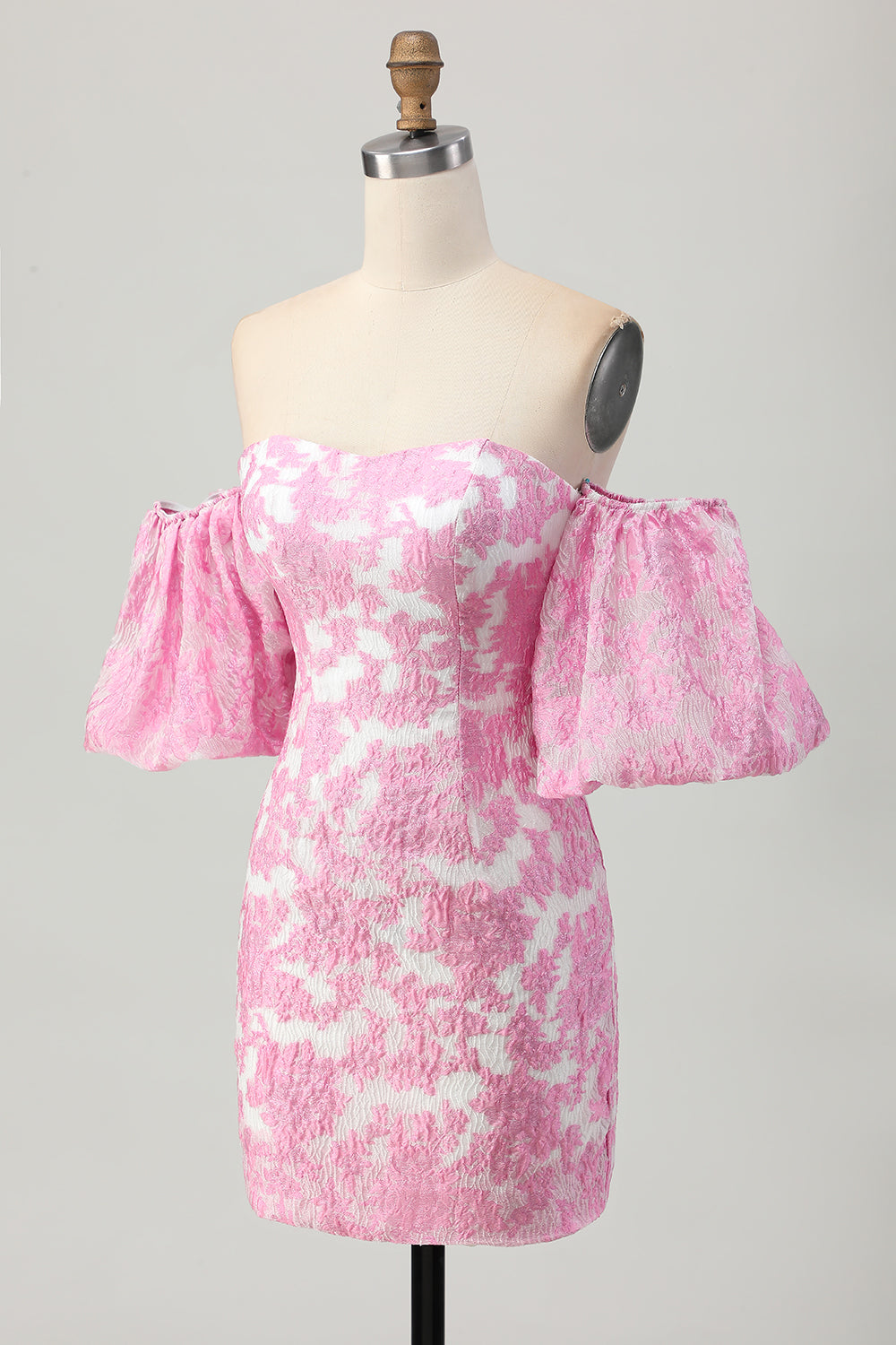 Floral Pink Off the Shoulder Homecoming Dress with Detachable Sleeves
