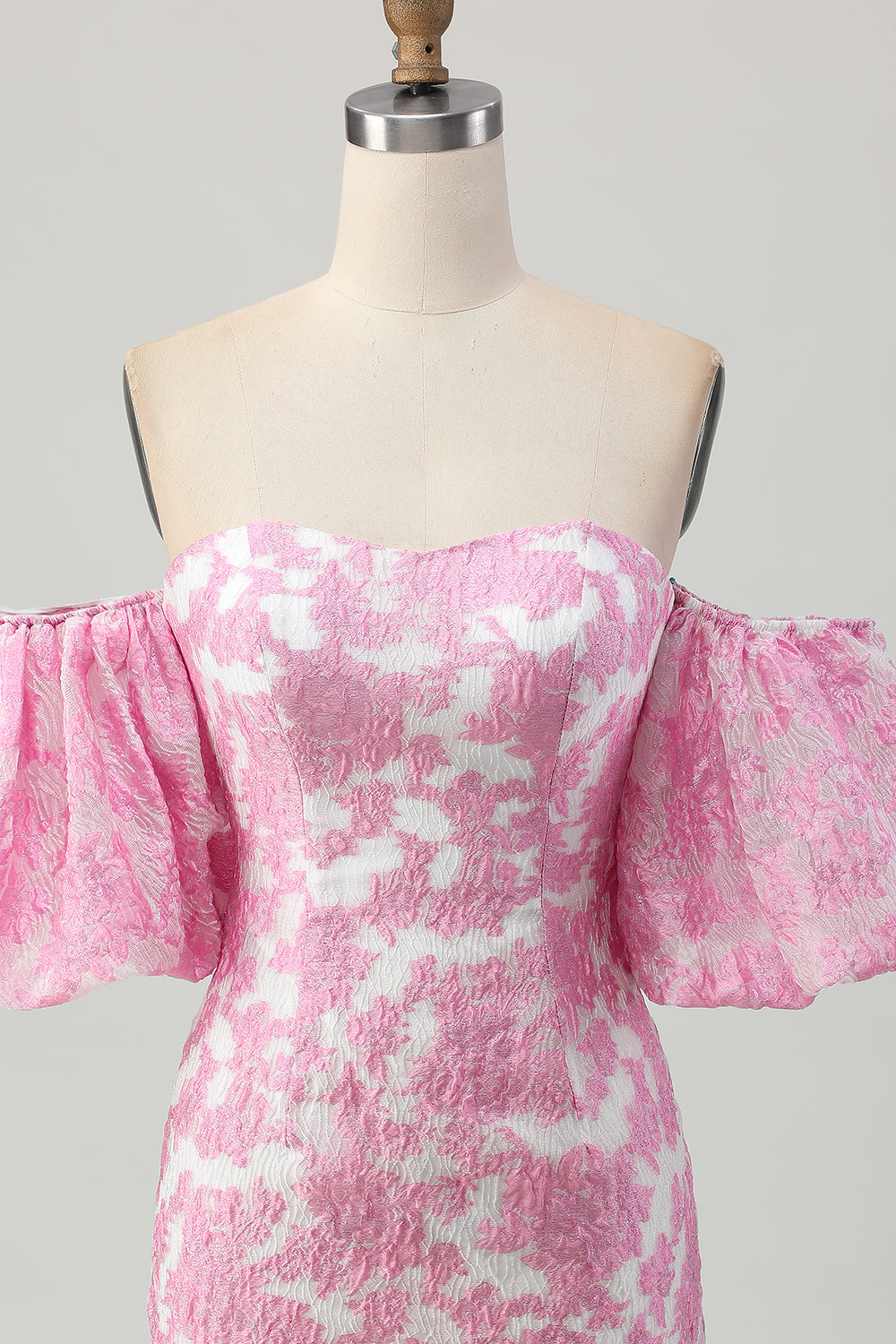 Floral Pink Off the Shoulder Homecoming Dress with Detachable Sleeves