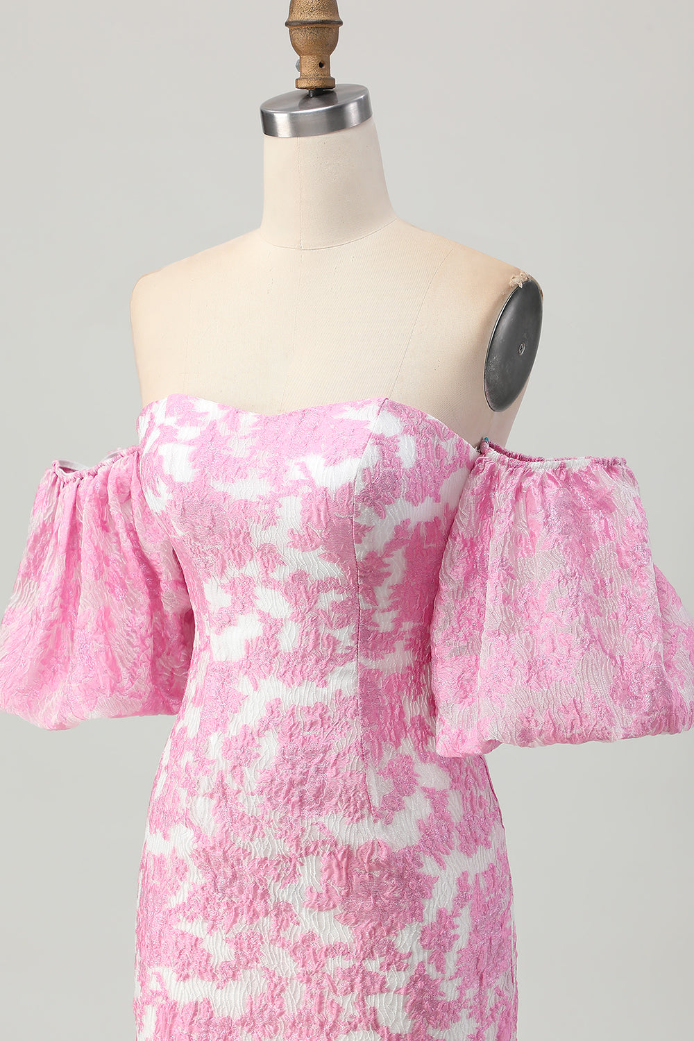 Floral Pink Off the Shoulder Homecoming Dress with Detachable Sleeves