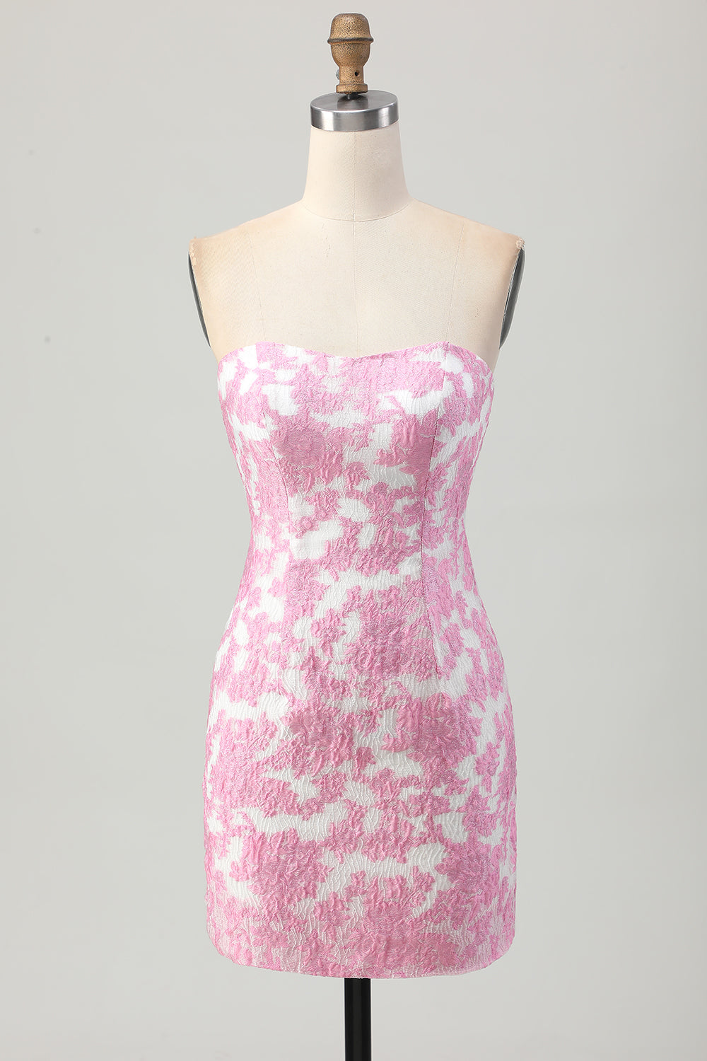 Strapless Pink Floral Bodycon Homecomig Dress With Removable Sleeves