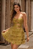 Golden A-Line Cut-Out Pleated Tiered Sweetheart Homecoming Dress