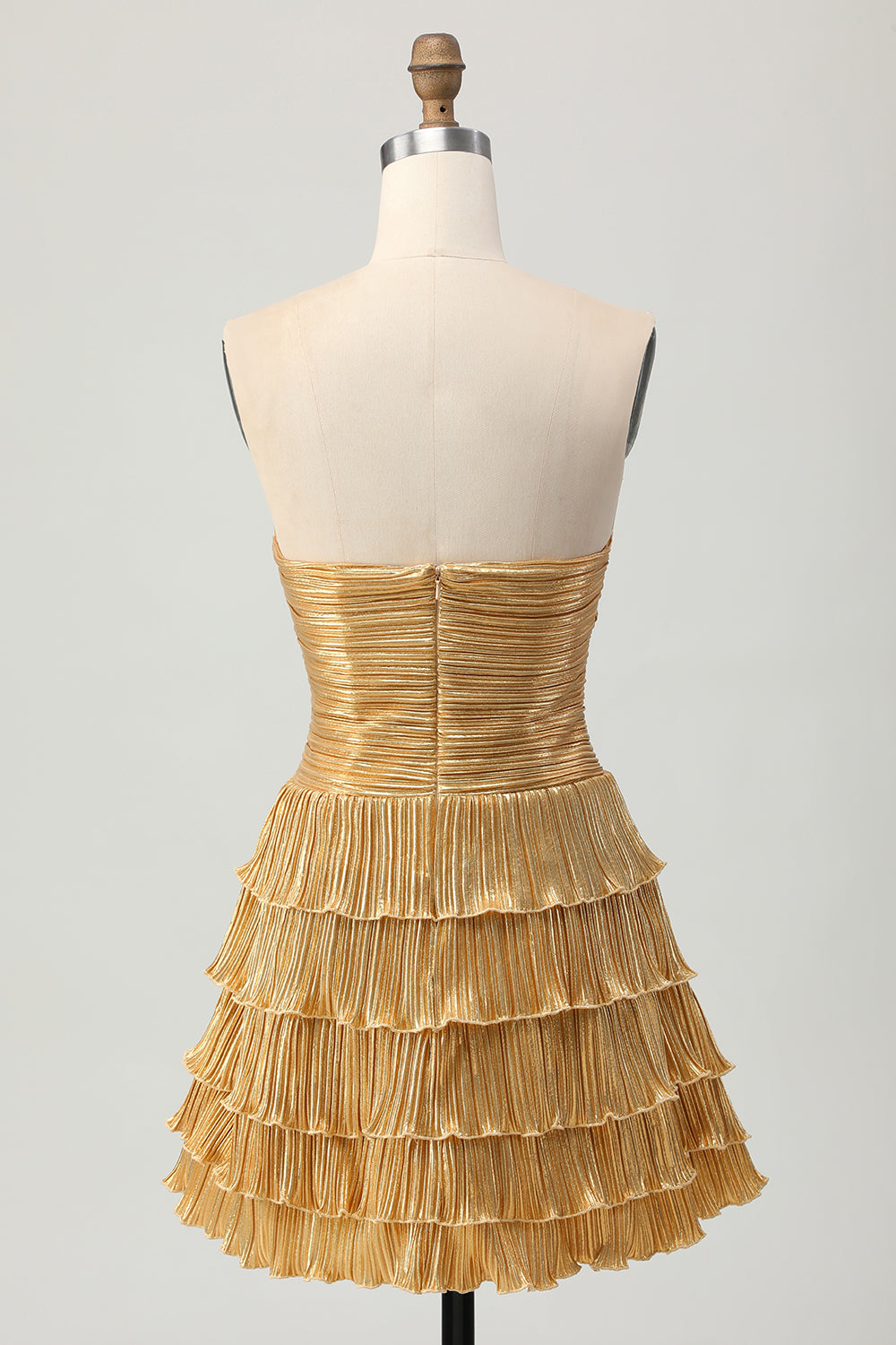 Golden A-Line Cut-Out Pleated Tiered Sweetheart Homecoming Dress