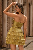 Golden A-Line Cut-Out Pleated Tiered Sweetheart Homecoming Dress