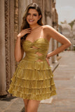 Golden A-Line Cut-Out Pleated Tiered Sweetheart Homecoming Dress