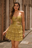 Golden A-Line Cut-Out Pleated Tiered Sweetheart Homecoming Dress