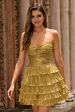 Golden A-Line Cut-Out Pleated Tiered Sweetheart Homecoming Dress