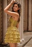 Golden A-Line Cut-Out Pleated Tiered Sweetheart Homecoming Dress