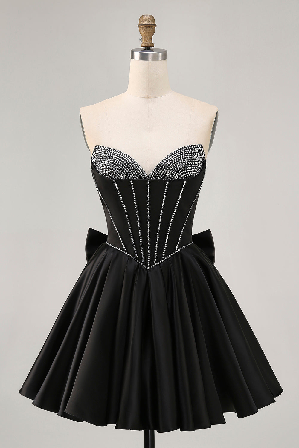 Black A-Line Sweetheart Beaded Homecoming Dress With Bow