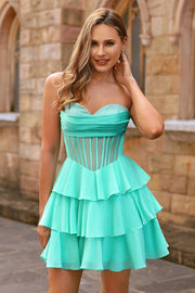 Green A-Line Corset Strapless Homecoming Dress with Beading