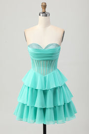 Corset Sweetheart A Line Green Homecoming Dress with Beading